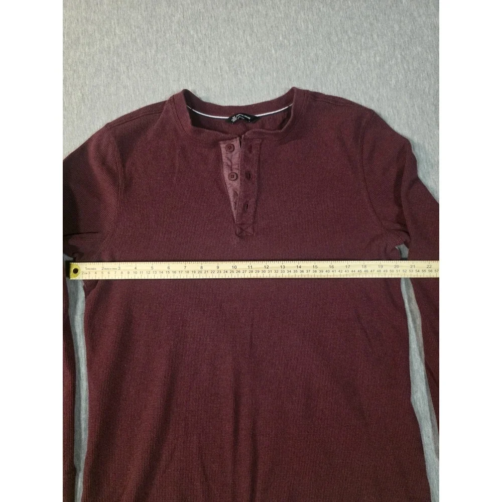 Member's Mark Men's Burgundy Henley T-Shirt L Long Sleeve Cotton Knit Button - Picture 4 of 4